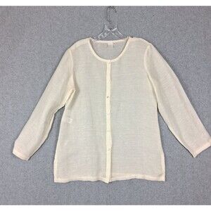 Jones New York Womens Blouse Small Linen Silk Gauze Sheer Coastal Boho Lagenlook